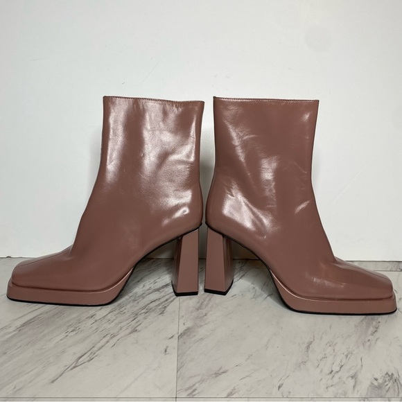 New! Jeffrey Campbell Maximal Square Toe Pink Leather Heeled Bootie 11 - Picture 8 of 15